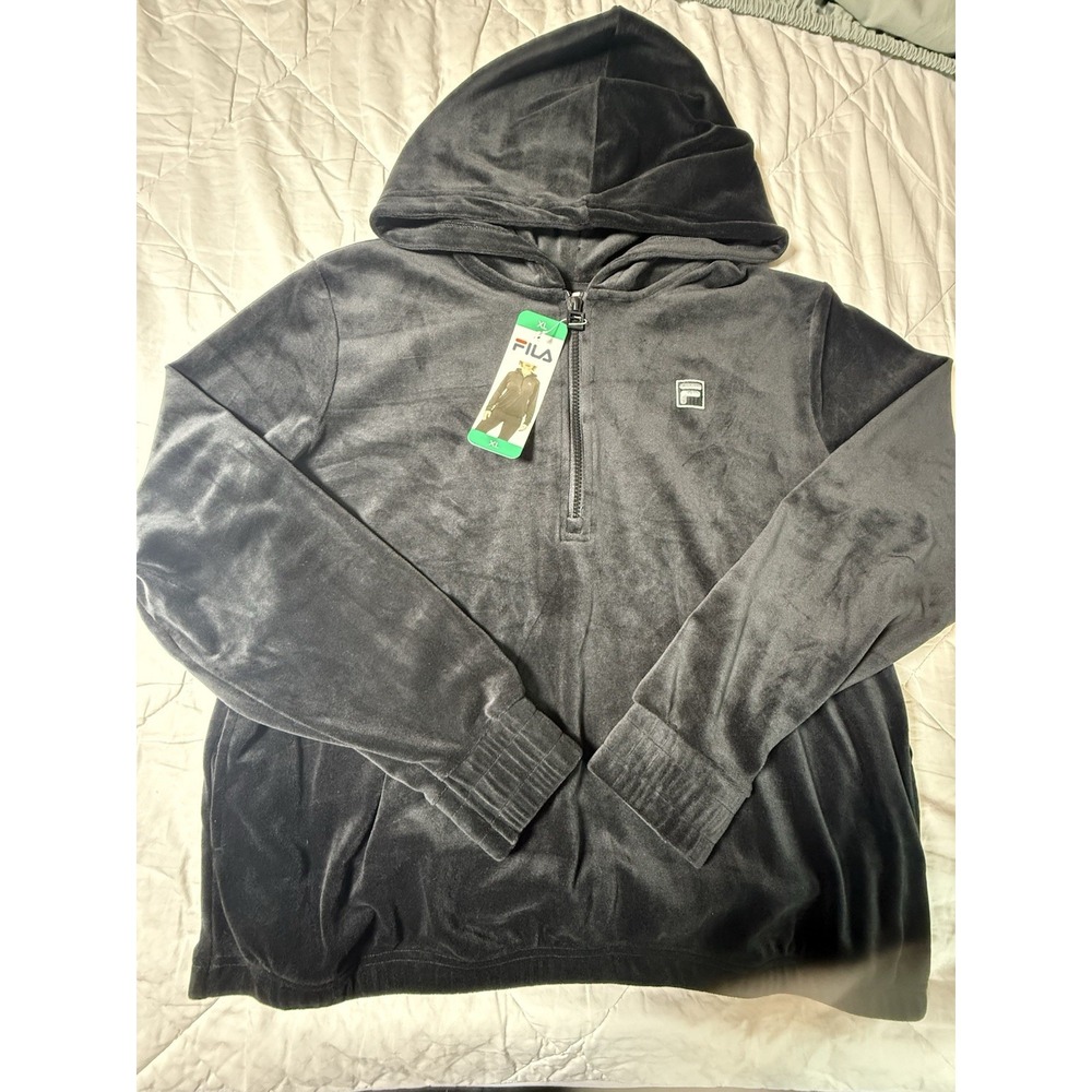 Fila Velour Hoodie XL Black Half Zip Pullover Sweatshirt‎ NWT New With Tags